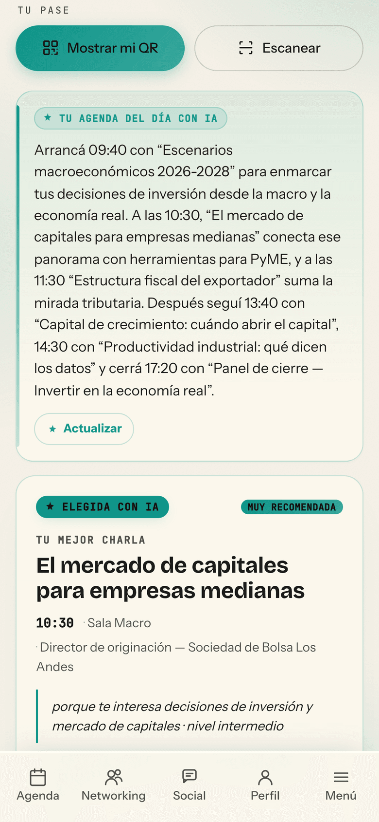 El plan del día que arma la IA y la charla que más le conviene, con el porqué.